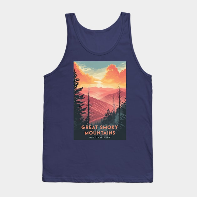 Great Smoky Mountains national park travel poster Tank Top by GreenMary Design